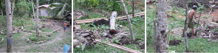 Images of construction of pig pens in tropical garden