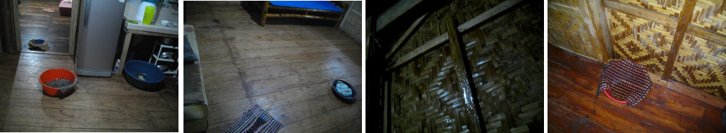Images of leaks in wooden house due to tropical rain