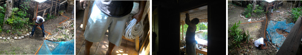 Images of pigpen being wired for electric lighting