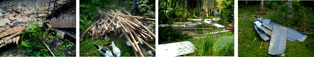 Images of demolotion junk in tropical garden while
        changing roof of house