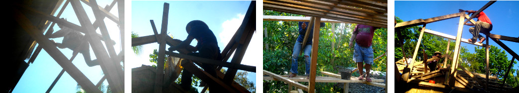 Images of men working on replacing tropical house roof