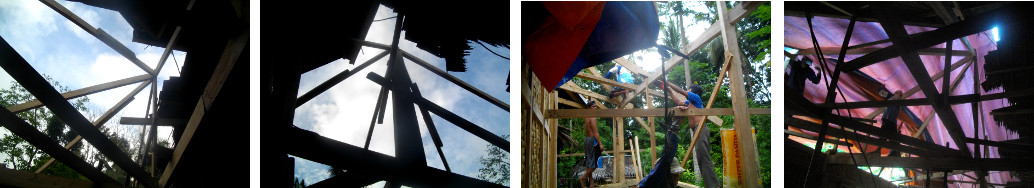 Images of tropical house roof being changed