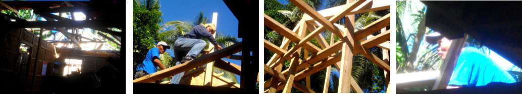 Images of workmen Changing roof on
        tropical house
