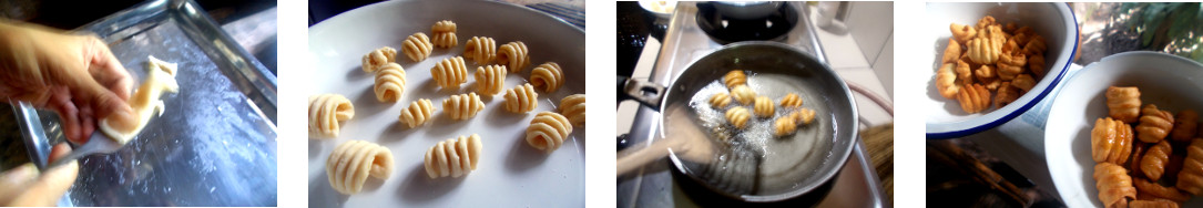 Images of fried cookies being made in tropical home