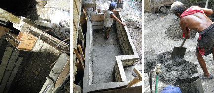 Images of constructing a small water reservoir by
          hand