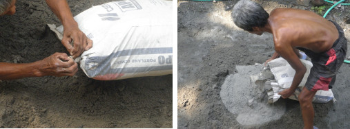 Images of mixing cement by hand