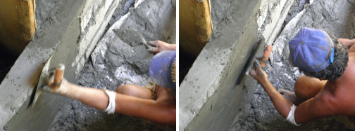 Images of waterproff cement layer being applied to
          wall