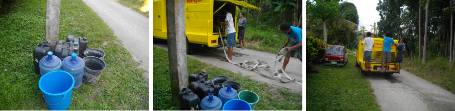 Images of containers and water truck