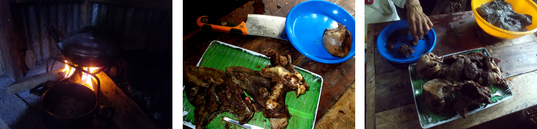 Images of Native delicassies being prepared in a
          tropical backyard kitchen