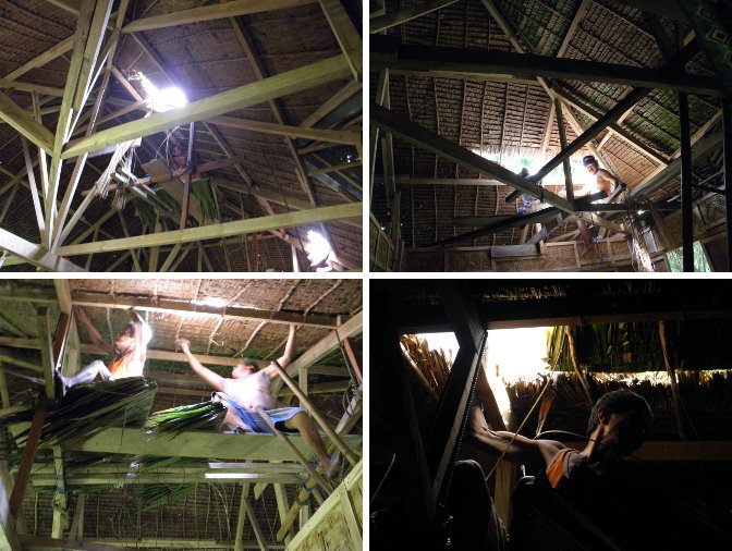 Images of men
        repairing nipa roof