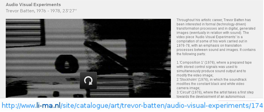 Visual link to documentation of audio-visual work done in
          the analogue studio