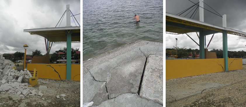 Swimming in the
          sea -with damaged stage behind