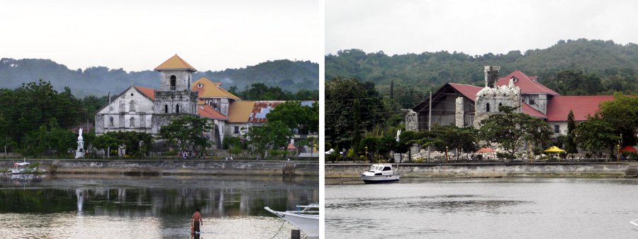 Images of Baclayon Church before and after
        earthquake, 15 October 2013
