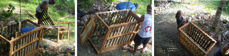 Images of construction of crate for transporting pig