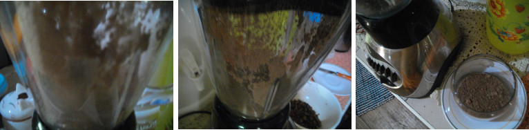 Images of Cacao beans being ground in kitchen mixer
