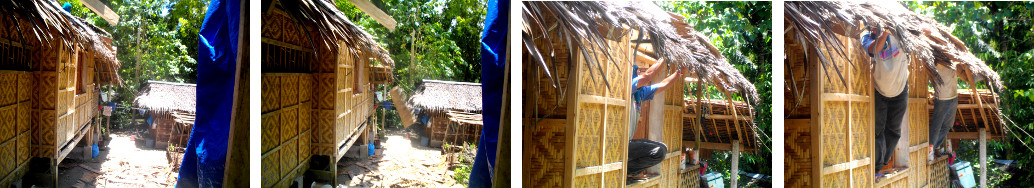 Images of traditional tropical house roof being
            demolished for new roof