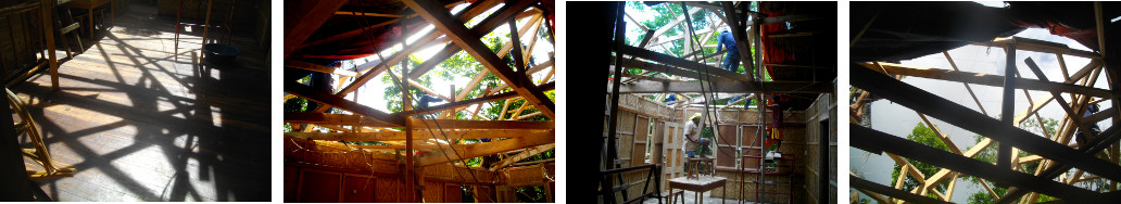 Images of workmen changing the roof of a tropical house