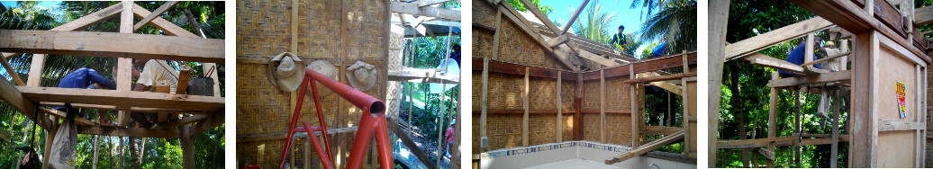 Images of workmen changing roof on tropical house