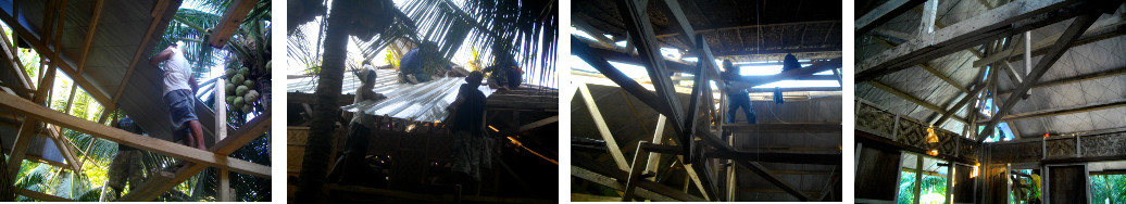 Images of tropical house roof being changed