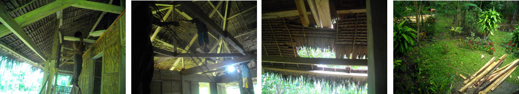 Images of workmen replacing roof of tropical house