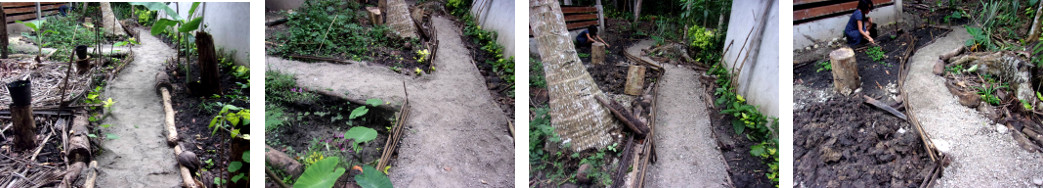Images of newly covered paths in tropical backyard