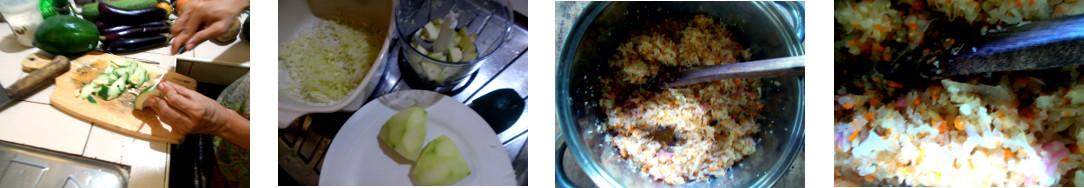 Images of unripe papya chopped up to make pickle