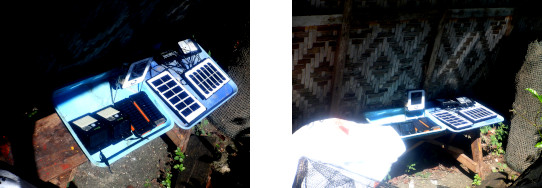 Images of
            newly bought solar lamps charging in tropica;l home after
            typhoon Rai