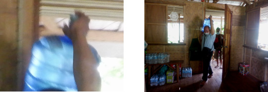 Images of
            tricycle driver delivering water to tropical home several
            weeks after typhoon Rai
