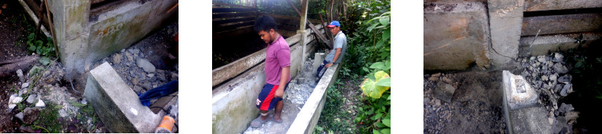 Images of repairs to rain water
        reservoir in tropical backyard