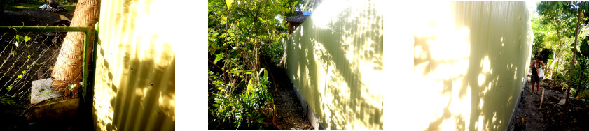 Images of completed privacy wall in tropical backyard