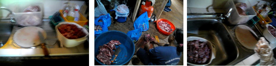 Images of making sausages from tropical backyard pig