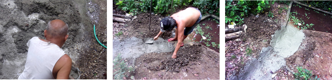 Images of construction of a wetlands to clean domestic
        water in tropical backyard