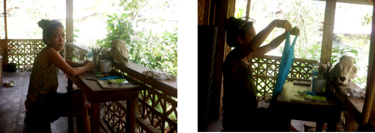 Images of
        woman working on tropical balcony