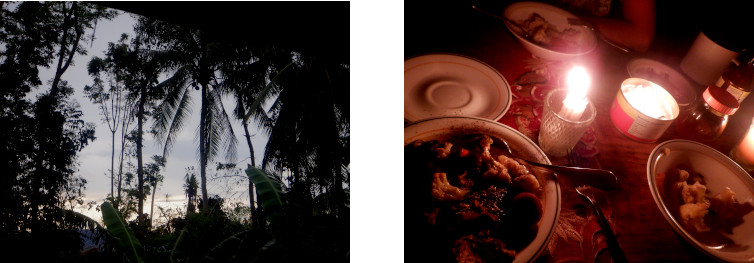 Images of evening in tropical home without electricity
        after typhoon Rai