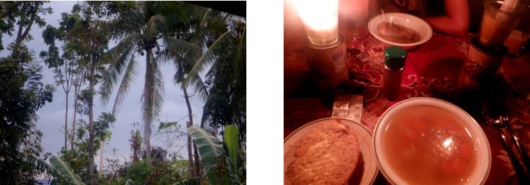 Images of evening in tropical home weeks after typohoon Rai
        destroyed the elecrricity supply lines