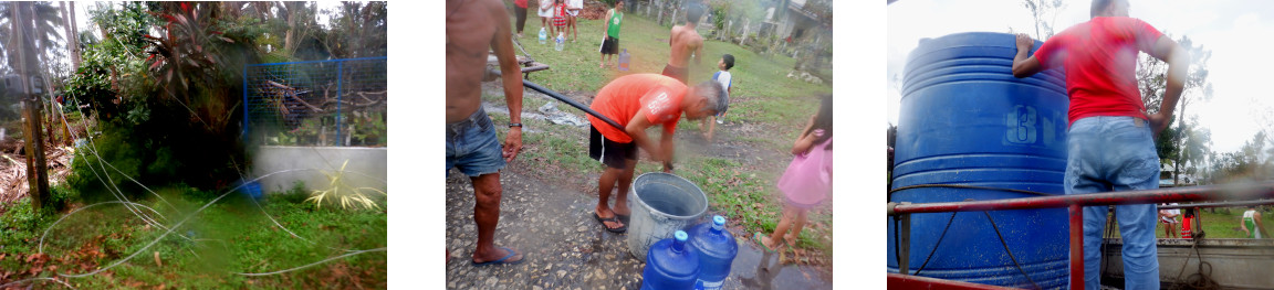 Images of fallen wires and people collecting water after
        typhoon Rai