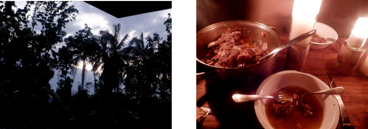 Images of evening in tropical home without electricity
        after typhoon Rai